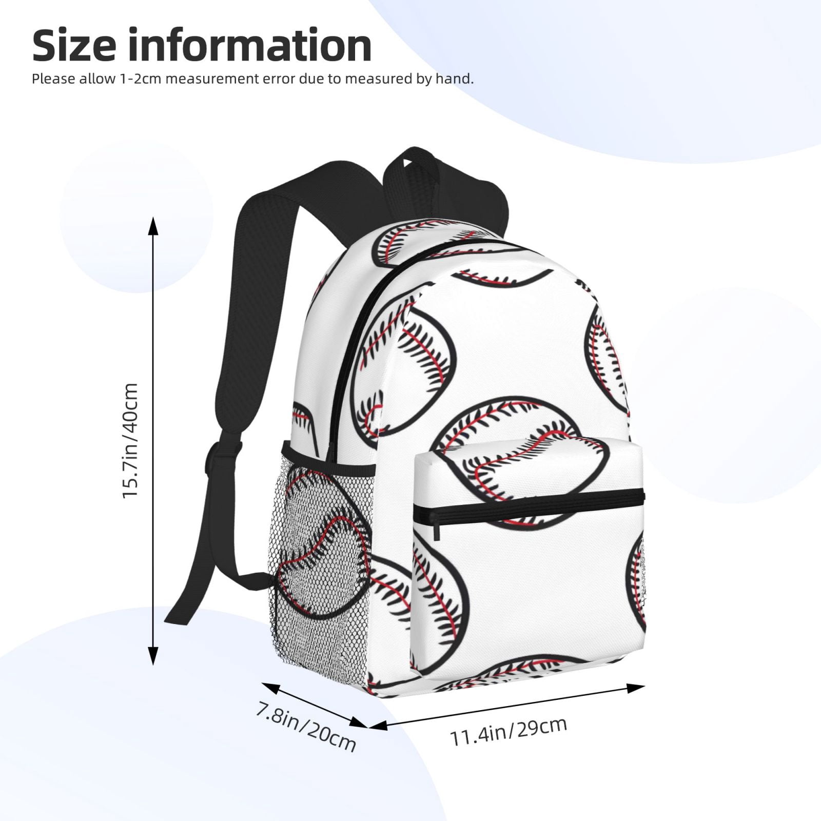 Casual Backpack Water Resistant Lightweight Daypack For Work Travel Hiking Camping Laptop Compartment & Side Mesh Pockets Baseball Theme Sporty Dynamic Style