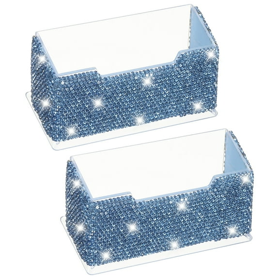 Rhinestone Business Card Holder 2Pcs Crystal Business Card Holders Bling Business Card Organizer Display Stand for Desktop Desk Office Exhibition, Blue