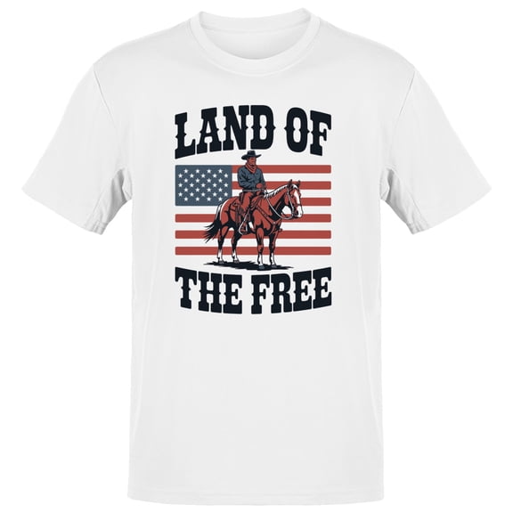 Smartprints Land of the Free Cowboy American Flag Men's T-shirt, White, S