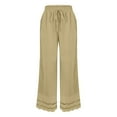 thumbnail image 5 of Red Linen Pants Women Summer 2025 New Women's Casual Loose Fitting Waist and Ankle Patchwork Lace Cotton and Linen Pants, 5 of 5