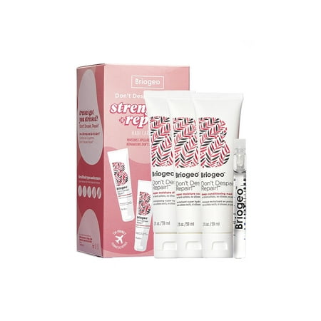 Briogeo Don't Despair, Repair! Strenthen + Repair Minis Kit, Repairs Dry, Damaged or Color Treated Hair,Travel Kit, Strengthens Hair, Hydrates Dry Hair, Vegan, Cruelty-Free, 4-Piece Set C80
