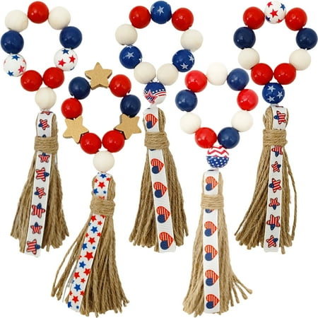

5pcs Independence Day Napkin Rings Creative Napkin Buckles Table Decoration Wood Beads Napkin Rings