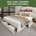 thumbnail image 3 of Dextrus King Size Storage Bed Frame, Platform Bed with Upholstered Headboard, LED Light, Charging Station, and 4 Drawers, No Box Spring Needed - Beige, 3 of 9