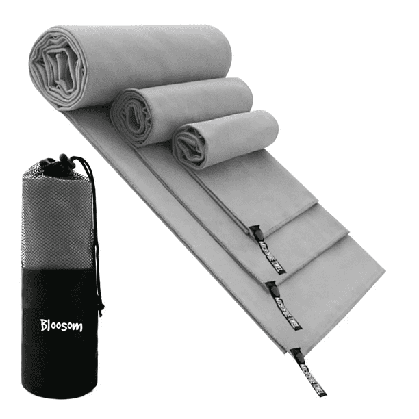 Set 3pz Toalla Bloosom De Microfibra Secado Rápido Toalla Deportiva Gym Plateado