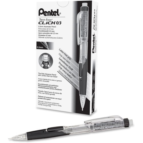 Pentel .5mm Twist Erase Click Mechanical Pencil #2 Lead - 0.5 mm Lead Diameter - Refillable - Transparent, Black Barrel