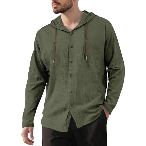 Mens Hooded Tshirt Solid Color Casual Long Sleeve Top Comfortable Streetwear Pullover Green S