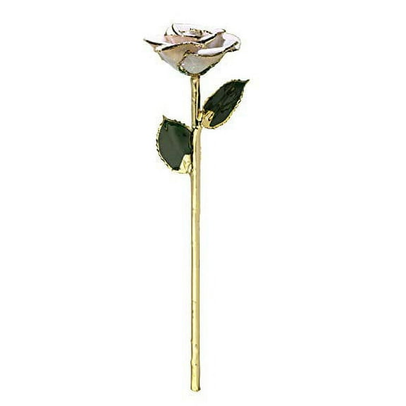 Forever Rose USA Brand, a Genuine, One of a Kind, Real Frozen White Sparkle Rose, Hand Dipped in Lacquer and Trimmed in 24K Gold