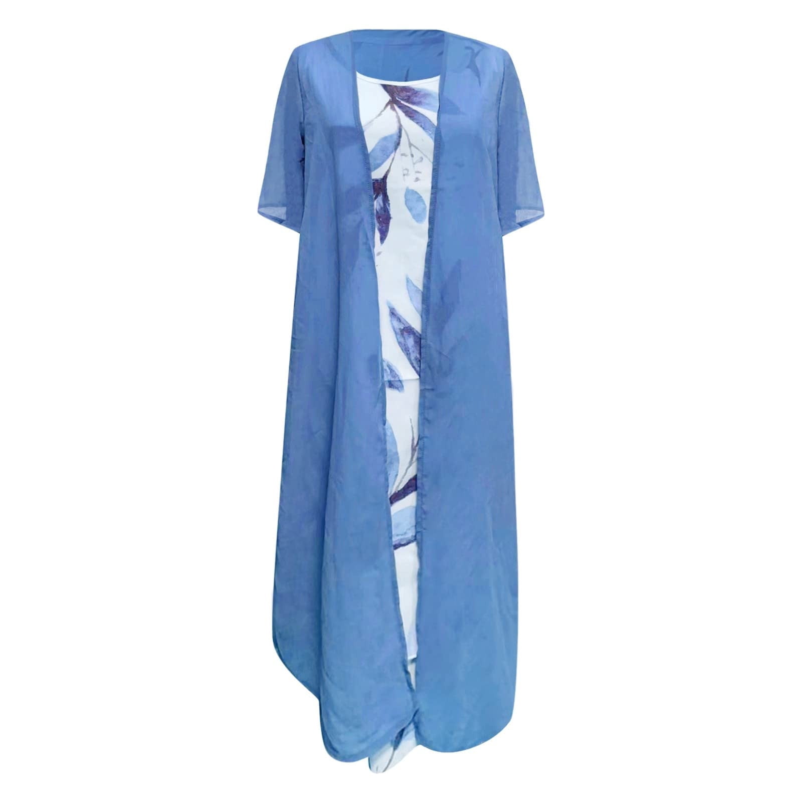 Baikeli Dress for Deals of The Day Clearance Fashion Women Casual Floral Printing Round Neck Sleeveless Dress Solid Coat Two-Piece Set Dress for Women