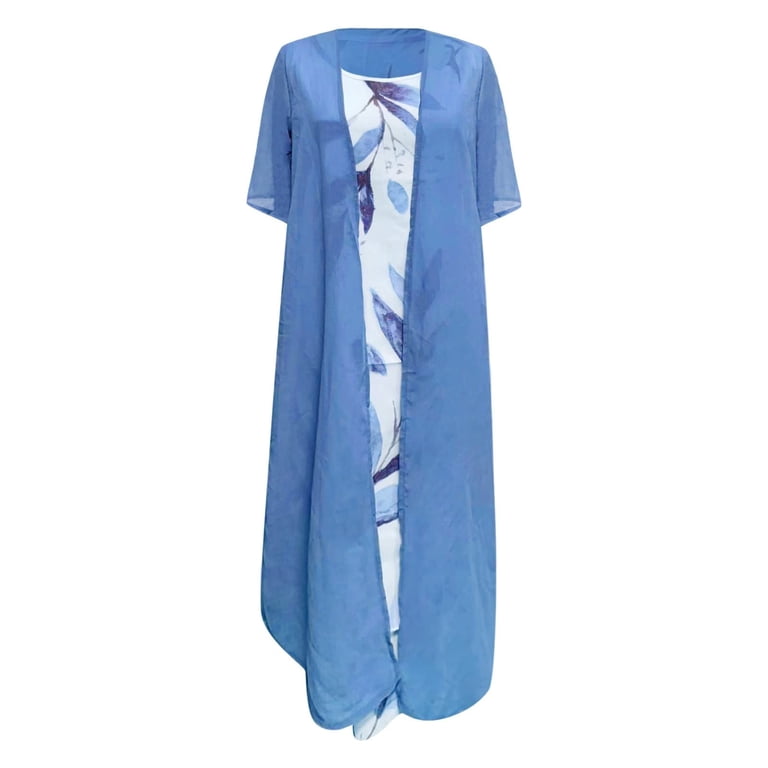 sachin and babi light blue dress QUNYINEY Sleeveless Summer Dresses for Women 2025 Casual Floral Tent Dress  Crew Neck Two Piece Set Coat Maxi Sundress