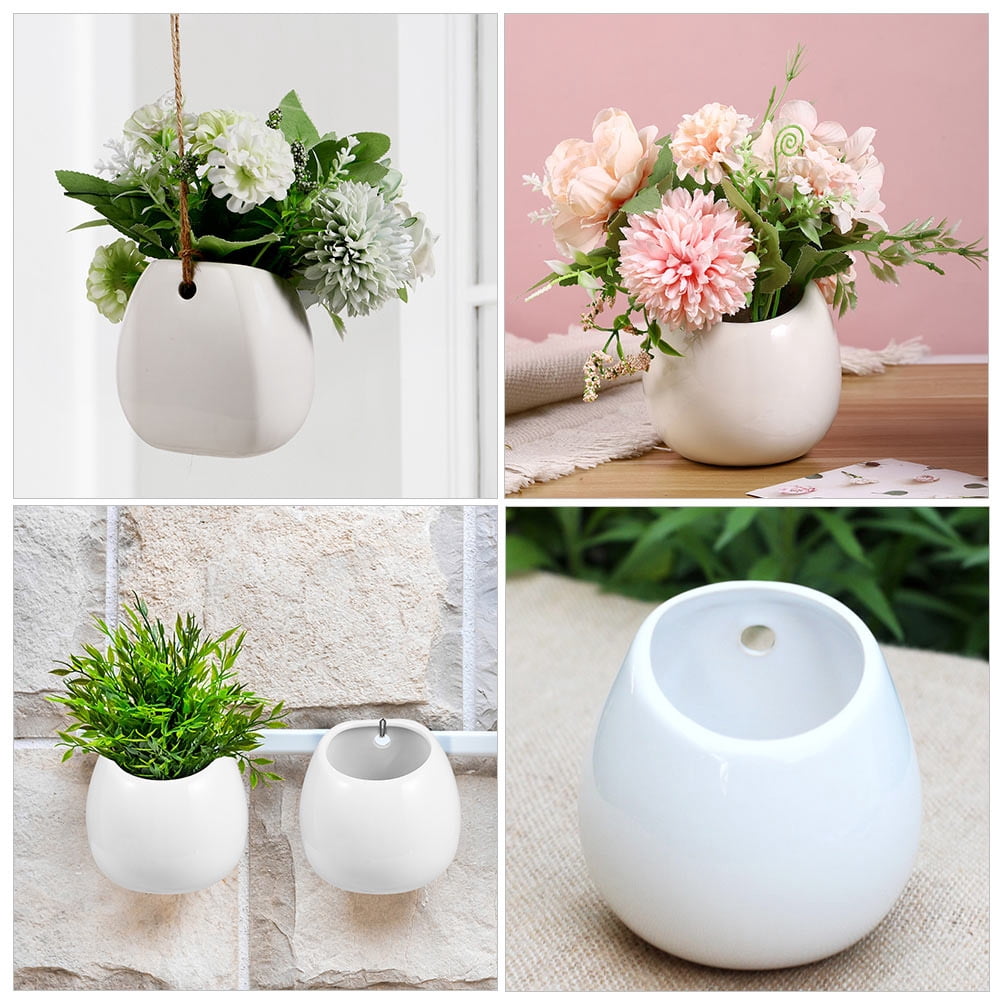 Yongwei 4pc Ceramic Hanging Wall Planter Modern Flower Pots White
