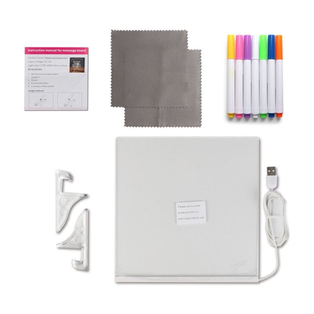 DJN DIY LED Message Board Acrylic Writing Warm White Adjustable 7 Color Pens Dry Eraser Light Up Stand For Kid Draw USB Cable Bedside Night Light Calendar 2ml Writing & Drawing Board