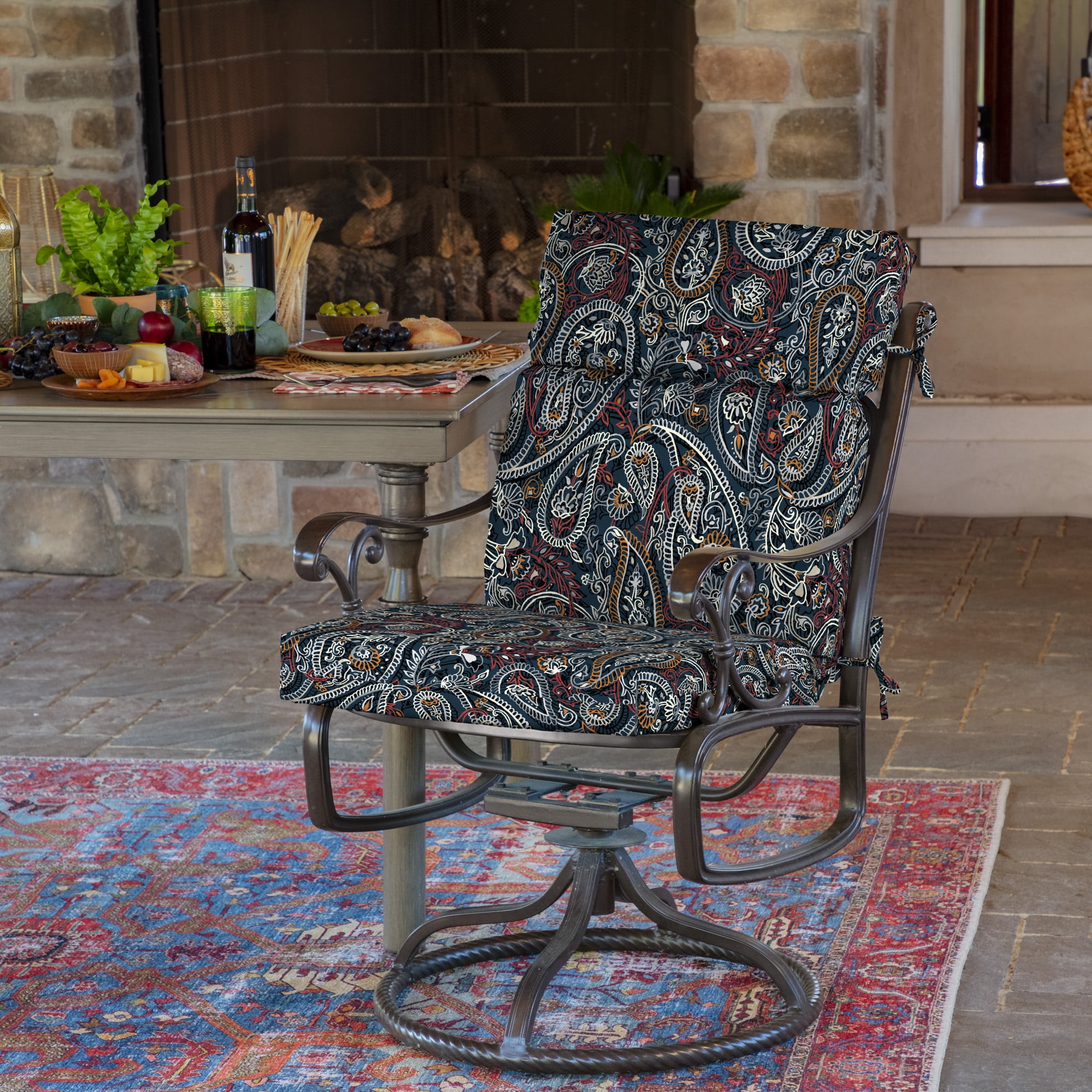 ARDEN Outdoor Chair Cushion 20 x 21, Navy Palmira Paisley