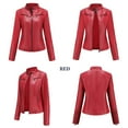 thumbnail image 5 of UTTOASFAY Coat Women'S Slim-Fit Leather Stand-Up Collar Zipper Motorcycle Suit Thin Coat Jacket Red S, 5 of 7