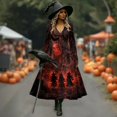 thumbnail image 3 of Halloween Dresses for Women, Long Sleeve V-Neck Halloween Midi Dress Graphic Printed A-Line Fancy Dress Witch Costume Outfit for Party Carnival, 3 of 5