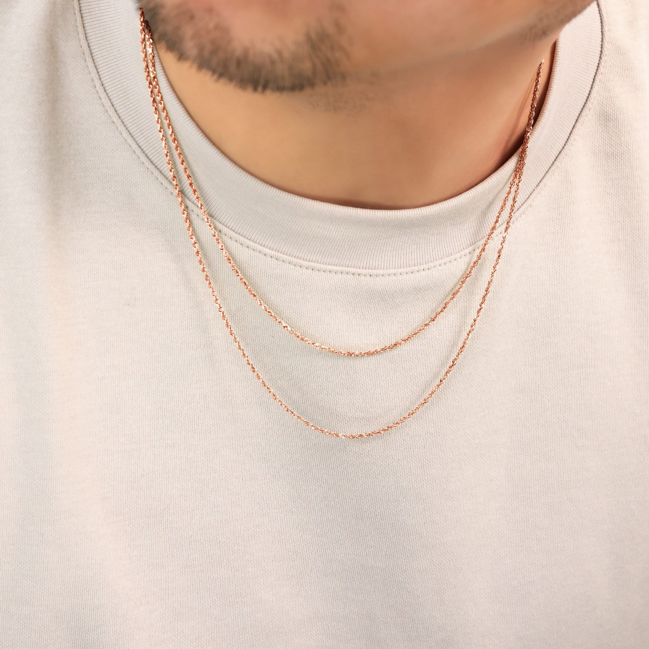 Nuragold 14k Real Rose Gold 1.5mm Rope Chain Diamond Cut Necklace (16"-24") Dainty Italian Jewelry for Men & Women