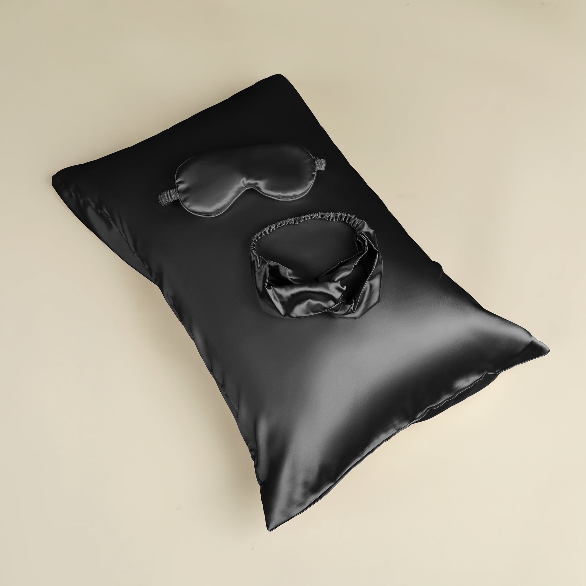 Unique Bargains Pillow Case with Envelope Pillowcases with Eye Mask, Hair Band Black