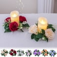 thumbnail image 6 of Guanhe Wedding Rose Candle Rings Artificial Floral Wreaths with Green Leaves, Candle holders Garland for Centerpiece Party Table Decor, 6 of 6