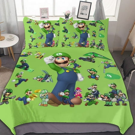 Luigi's Mansion 3 Pcs Bed Sheets Set Breathable Duvet Cover with 2 Pillow Sham Soft All Seasons Bedding Set 86"x70"