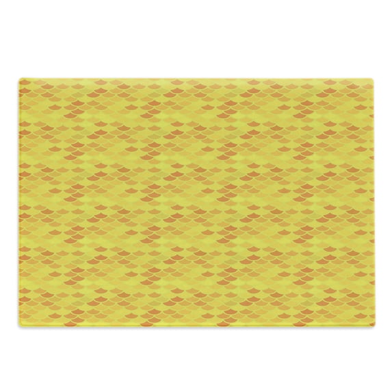Fish Scale Cutting Board, Traditional Japanese Pattern Yellow Fish Squama Mermaid Scales, Decorative Tempered Glass Cutting and Serving Board, Large Size, Pale Yellow Mustard, by Ambesonne