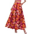 thumbnail image 4 of YueHuiYing Women's Printed High-Waisted Retro Bohemian Elastic-Waist Pocketed Maxi Skirt with Ruffled Hem and A-line Silhouette, 4 of 9