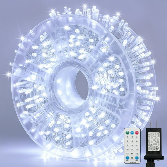 165FT 500 LED String Lights, Cool White Fairy Lights Plug in, 16 Modes Transparent Wire, 3m Power Cord, 29V Low Voltage for Indoor Outdoor Christmas Wedding Decoration (Reel Size: 19.8619.8cm)