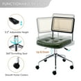 thumbnail image 5 of Zesthouse Mid Century Faux Leather Home Office Chair with Rattan Back, 360° Swivel Upholstered Desk Chair on Wheels, Tufted Computer Task Chair for Living Room & Office Room, Green, 5 of 11