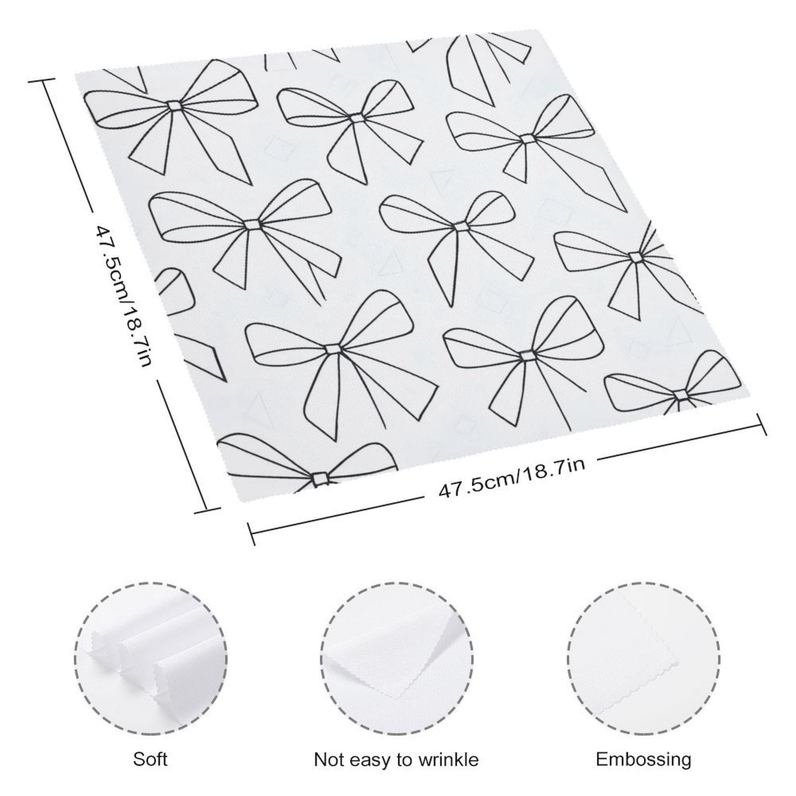 4 PCS Napkin Cloth 18.7in A Wide Range Of Uses Not Fade Not Ball For Hotel Family Banquet Home Modern Minimalist Thin Black And White Ribbon Bow Pattern