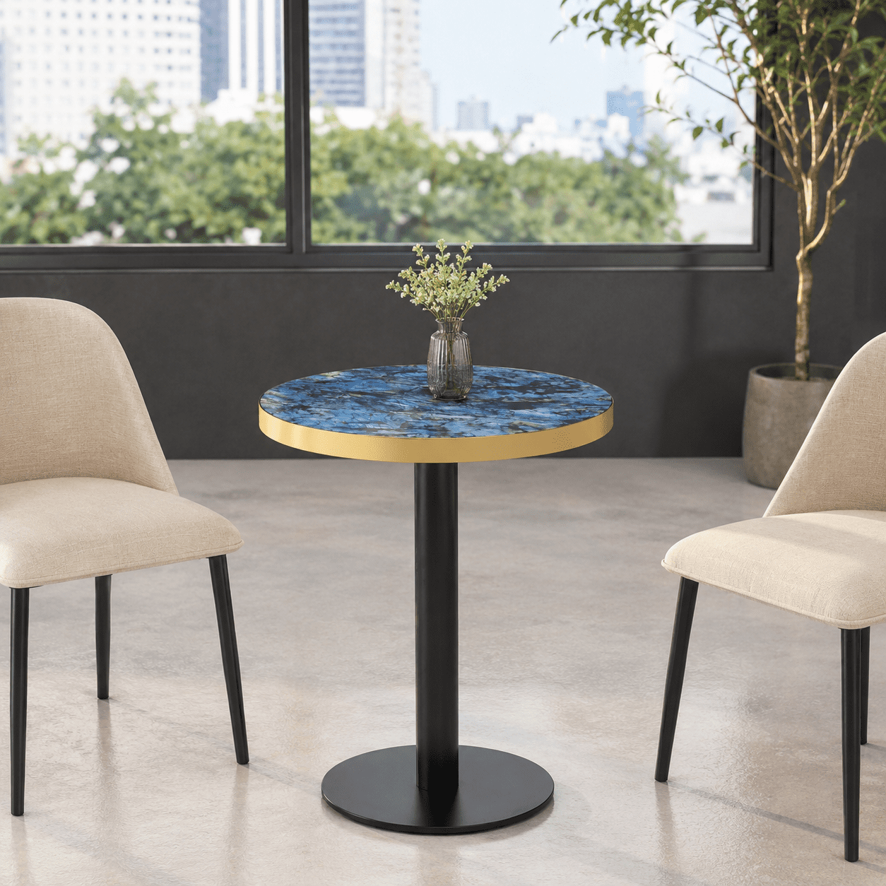 23.6" Round Light Luxury Coffee Table, UV Paint MDF Marble Texture Countertop with Stainless Steel Edging, Sturdy Metal Leg Side Table for Living Room Bedroom Entryway Office