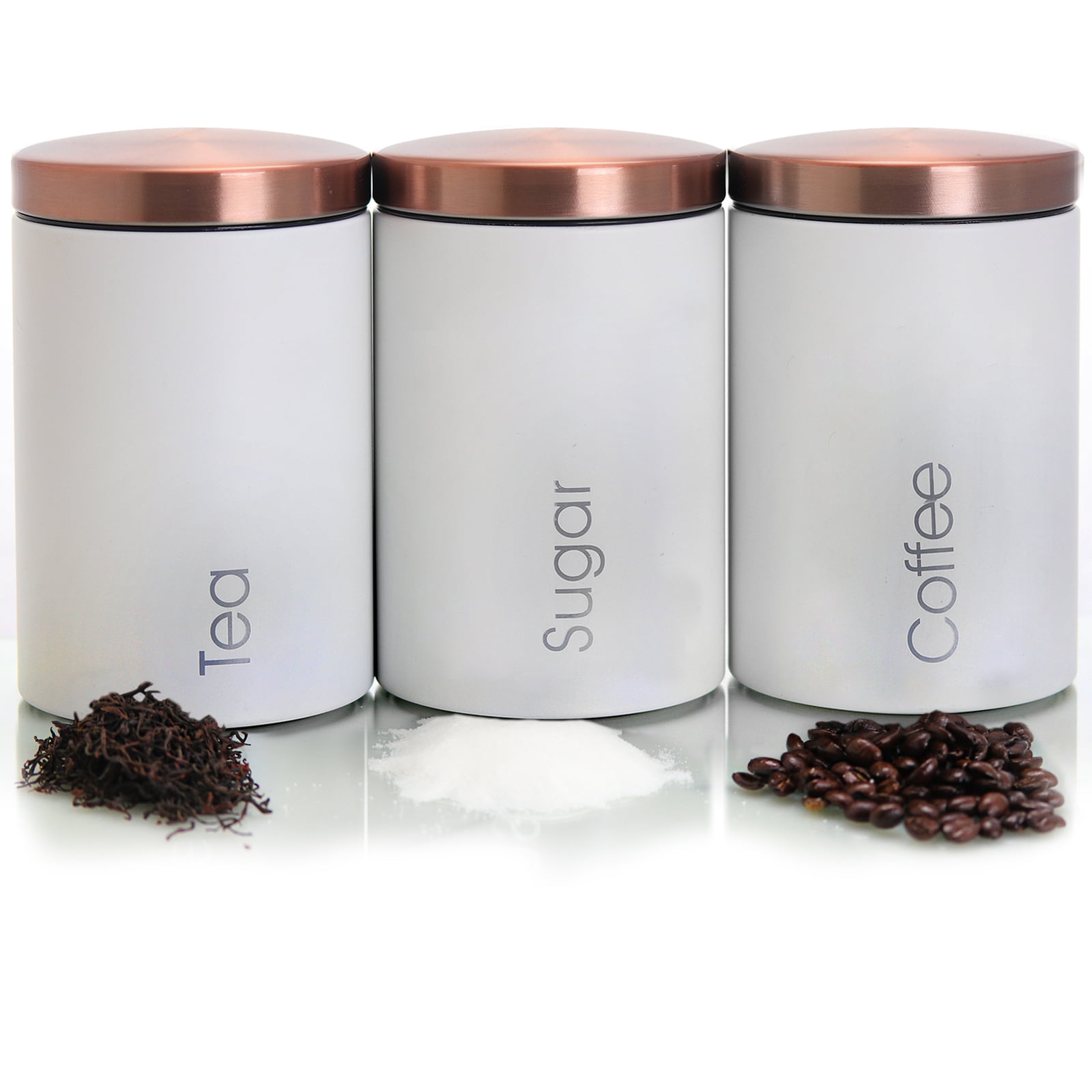 3pc Tea Coffee Sugar Jar Canister Set Black Kitchen Storage Pots Food Container 