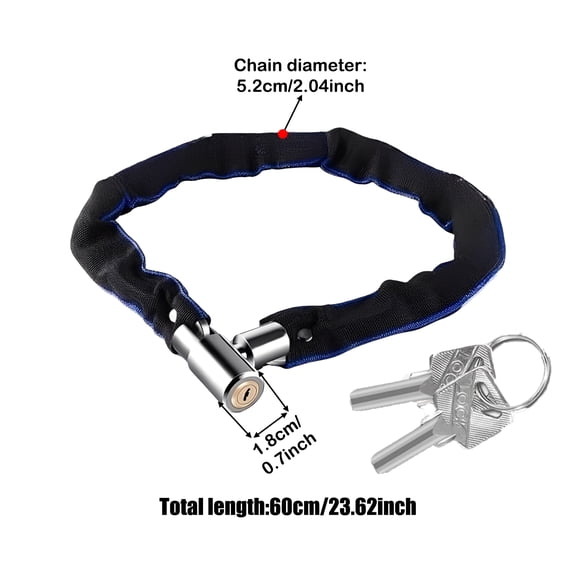 Heavy Duty Bike Chain Lock, Security Lock with 2 Keys for Motorcycle Gates Sheds, Anti-theft Bicycle Lock