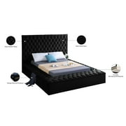 Meridian Furniture Bliss Velvet Queen Bed - Box of 3-Color:Black Velvet,Style:Contemporary