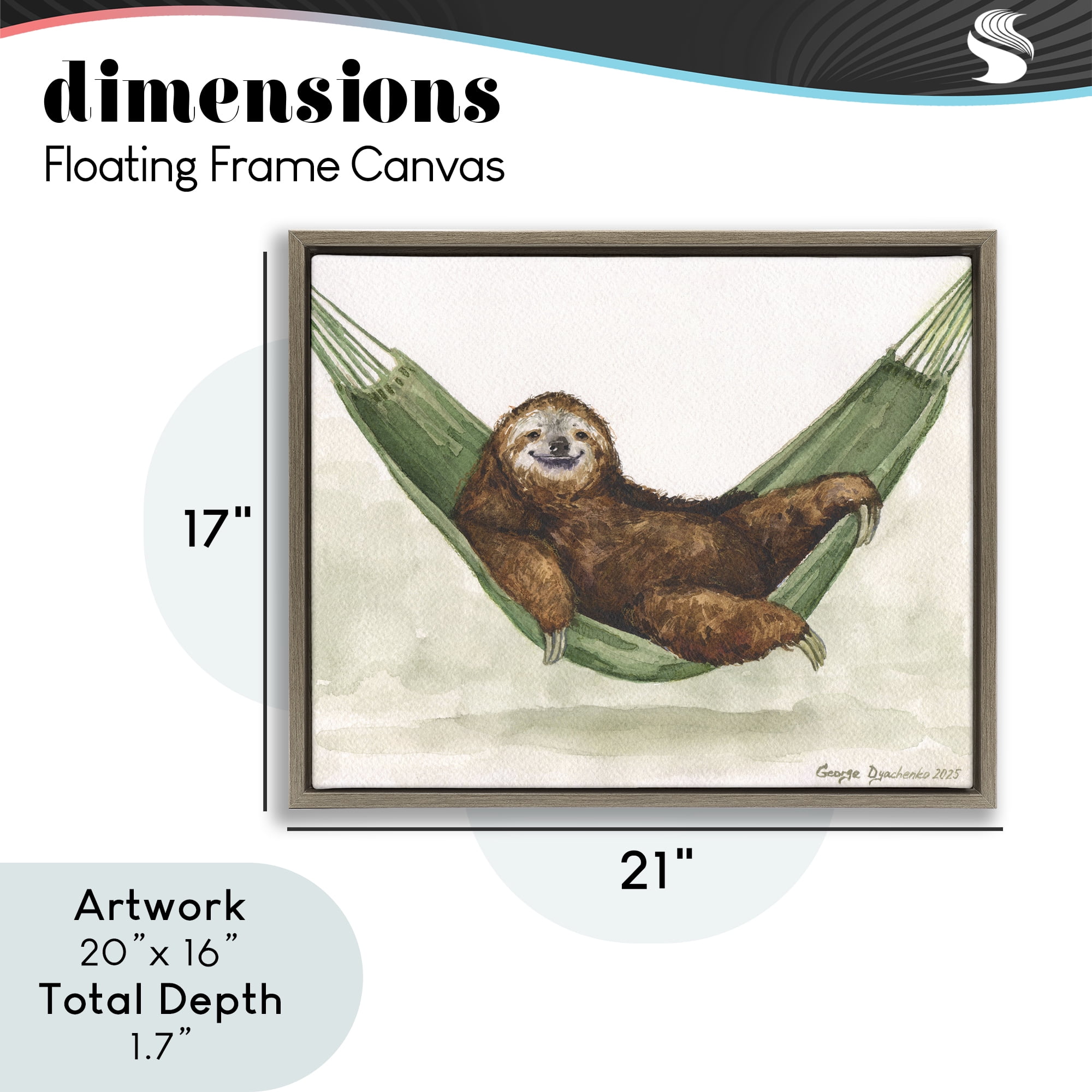 Stupell Industries Sloth On The Hammock Brown Framed Floater Canvas Wall Art, design by George Dyachenko