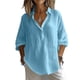 thumbnail image 2 of Neewe Womens Cotton Linen Button Shirts 3/4 Sleeve Blouses Casual Collared Loose Fit Tops Daily, 2 of 8