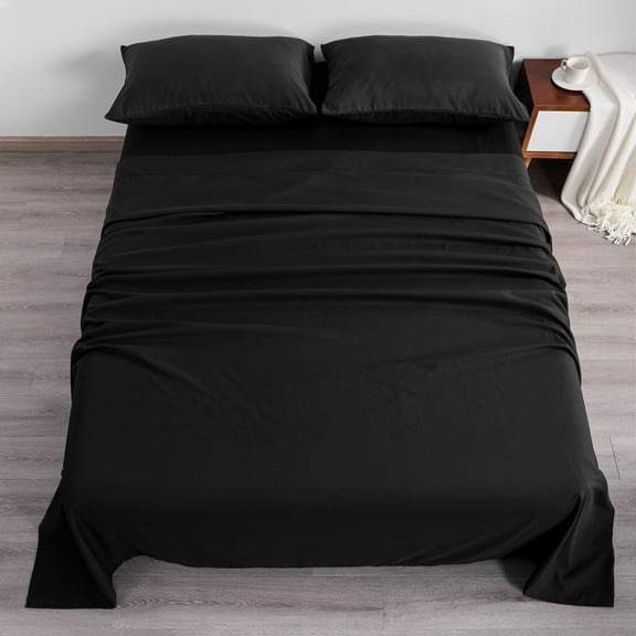 Flxxie 1800 Thread Count Microfiber Sheet Set, Super Soft Bed Sheets, Black, King, 4 Piece