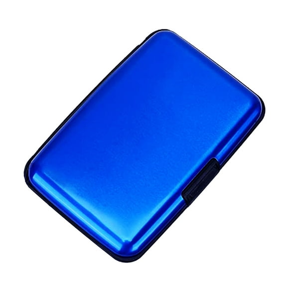 Security Credit Card Wallet Solid Aluminum Six-Pocket Clamp Closed Credit ID Card Cash Holder for Women Men's  (Blue)