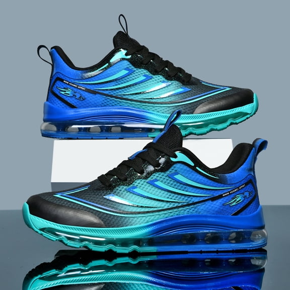 Sneakers, Men's Sports Casual Shoes with Full-sole Air Cushion Shock Absorption, Breathable Mesh Running Shoes, Fashionable Gradient Color Student Basketball Shoes