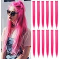 thumbnail image 1 of LAICAIW Rallonges de Cheveux Colorées de 22 Pouces, Postiche Lisse, Mèches de Fête Multicolores à Clipser, Rallonges de Cheveux Synthétiques (12 Pcs Rose Vif), 1 of 6
