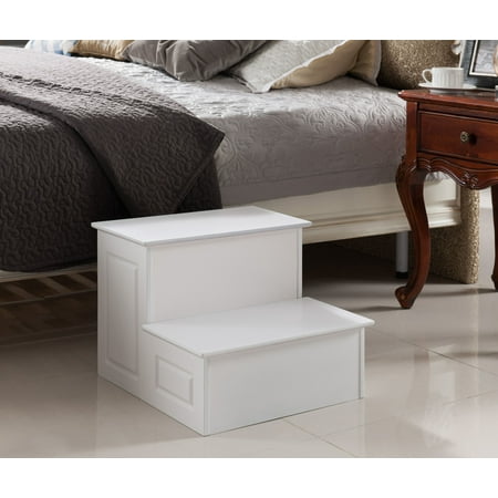 White Wood 14 Inch Large Bedroom Step Stool Display