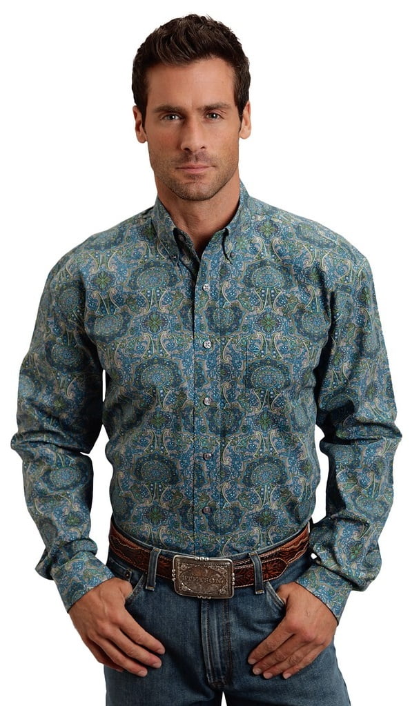 Stetson Western Shirt Mens L/S Paisley Button Teal 11-001-0526-0450 GY ...
