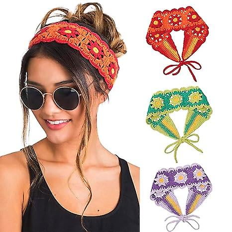 Bandas Anchas Elásticas Para El Pelo Con Flores - Pack De 3, Estilo Bohemio, Para Mujer Y Niña
