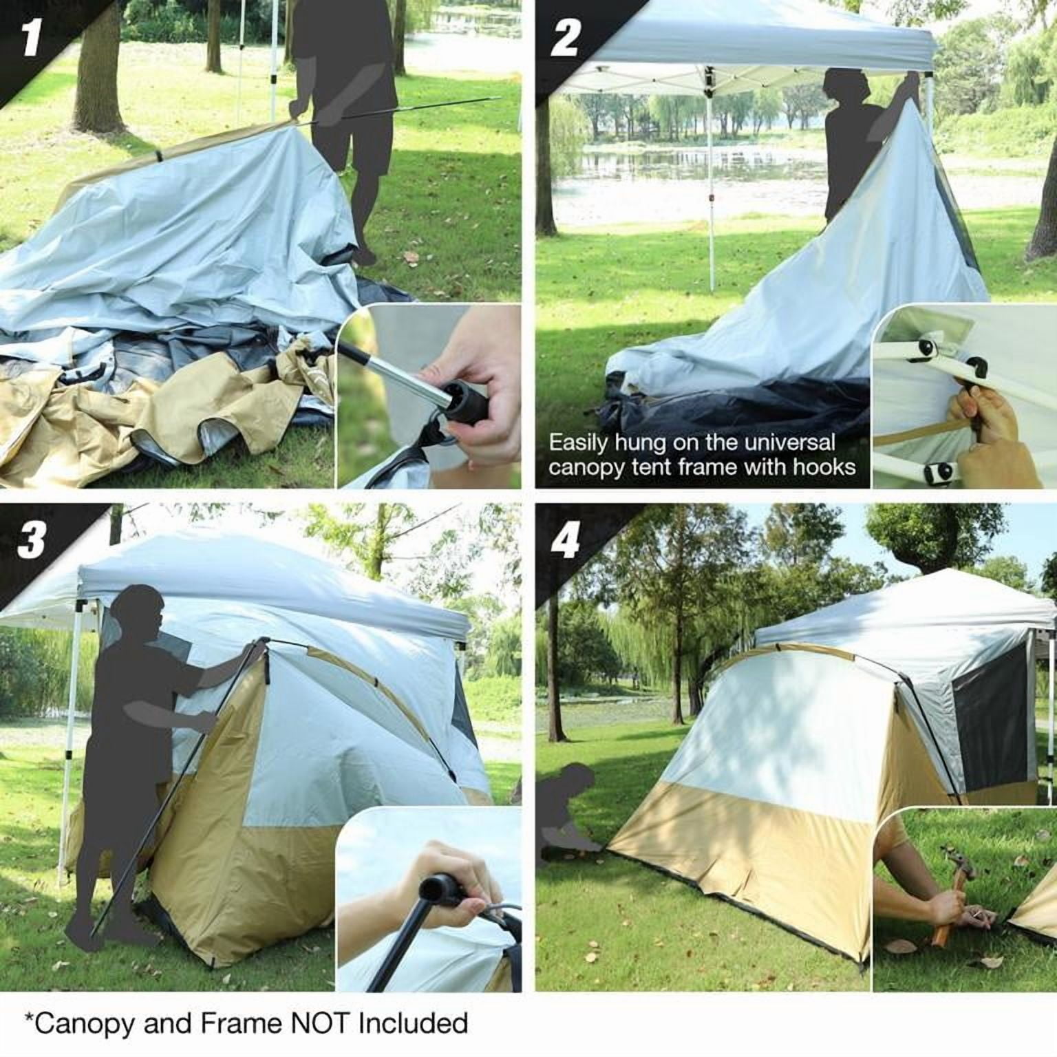 REDCAMP Camping Side Tent for Pop-Up Canopy, Easy-Setup Water-Resistant Tent Attachment for 10' Wide Canopy, Fits 2 Persons, Khaki (Frame Not Included)