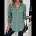 thumbnail image 4 of Blusas de Larga con Cuello en V y Botones para Mujer, Camisas Holgadas de Color Liso para y Otoño. Verde S, 4 of 7
