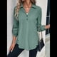 thumbnail image 4 of Blusas de Larga con Cuello en V y Botones para Mujer, Camisas Holgadas de Color Liso para y Otoño. Verde XL, 4 of 7