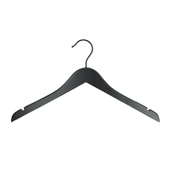 NAHANCO #20217BH 17" Black Wooden Top/Shirt Hangers with Black Hook (Pack 0f 100)