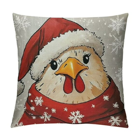 Patifu Christmas Pillow Covers Funny Chicken Christmas Decorations Pillowcase Xmas Red Throw Pillow Covers Home Sofa Living Room Decorative Cushion Case 12x12in