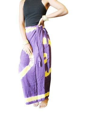 Mogul Women Wrap Skirts, Boho Beach Maxi Skirt, Purple Yellow Tie Dye Sarong Dresses ONE SIZE SML