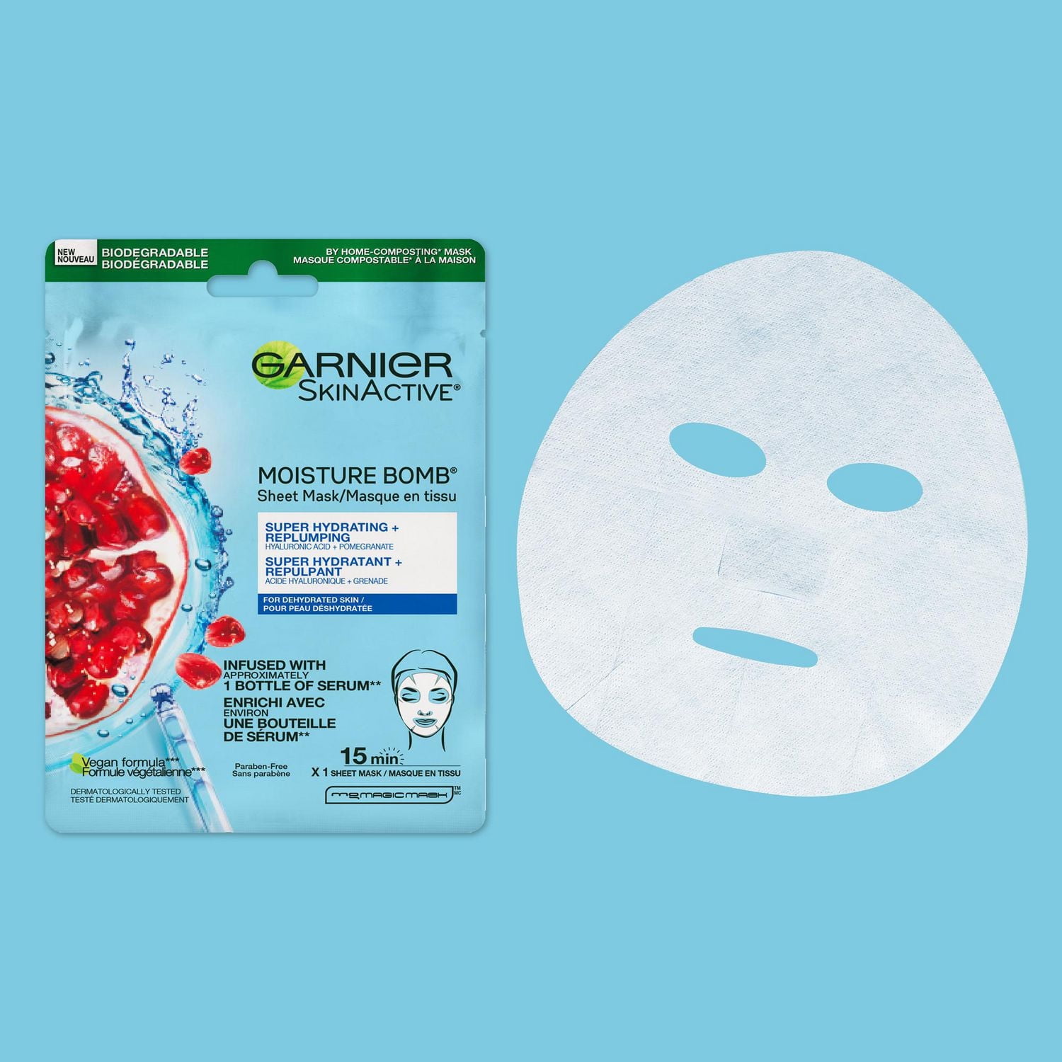 Garnier SkinActive Moisture Bomb Le masque super hydratant avec grenade, 32 mL 1 masque