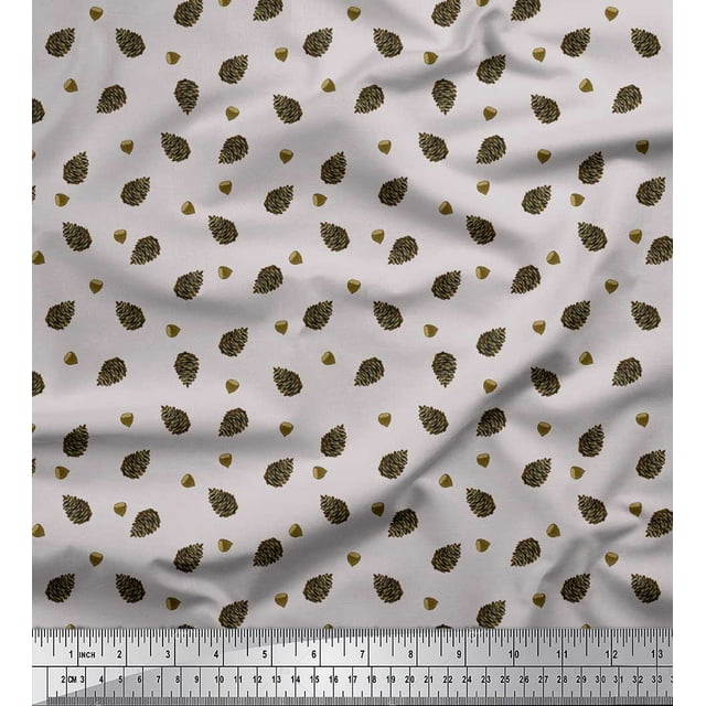 Soimoi Gray polyester Georgette Fabric Oaknut & Fruits Print Sewing Fabric BTY 52 Inch Wide