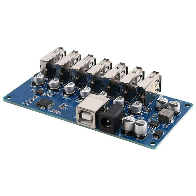 Concentrador USB 2.0 Divisor de 1 A 7 Puertos. Módulo Concentrador USB 2.0 de A Puertos con Puerto de Alimentación de 9-24 V, Conectar y Usar, Color Azul.