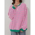 thumbnail image 5 of TEMOFON Womens Fall Tops Crewneck Oversized Sweatshirt Striped Color Block Tops Casual Long Sleeve Shirts Loose Pullover Winter Trendy T Shirts Outfits Size M, 5 of 6